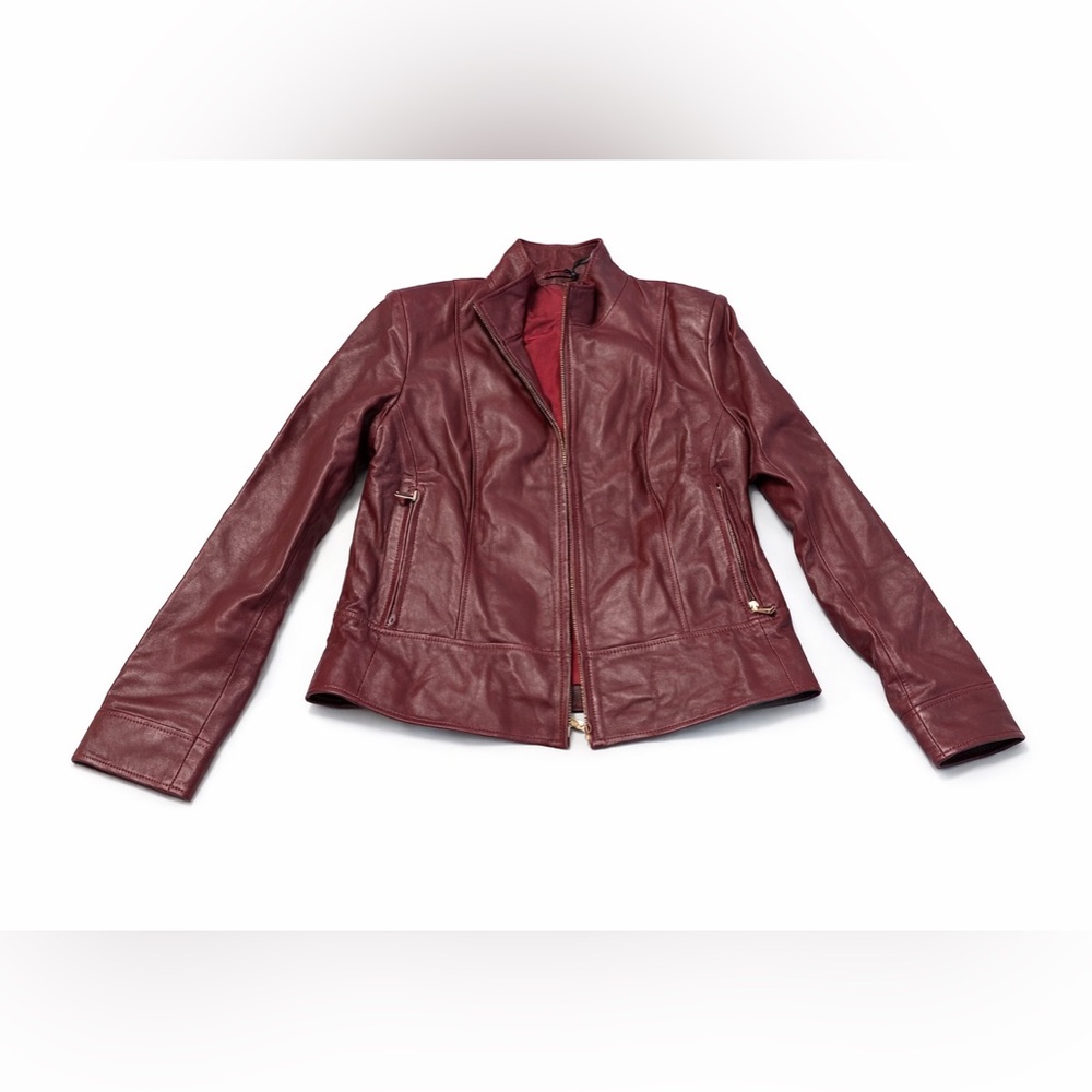 FURNIQ UK Nappa Leather Jacket Dark Burgundy Women’s Size Medium